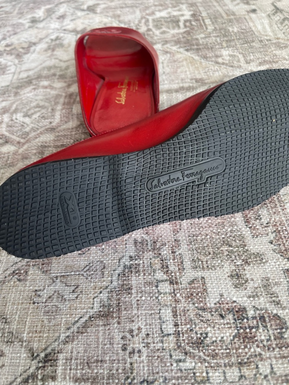 Salvatore Ferragamo Red Leather Slide Mules with Gancini Detail - Picture 5 of 11